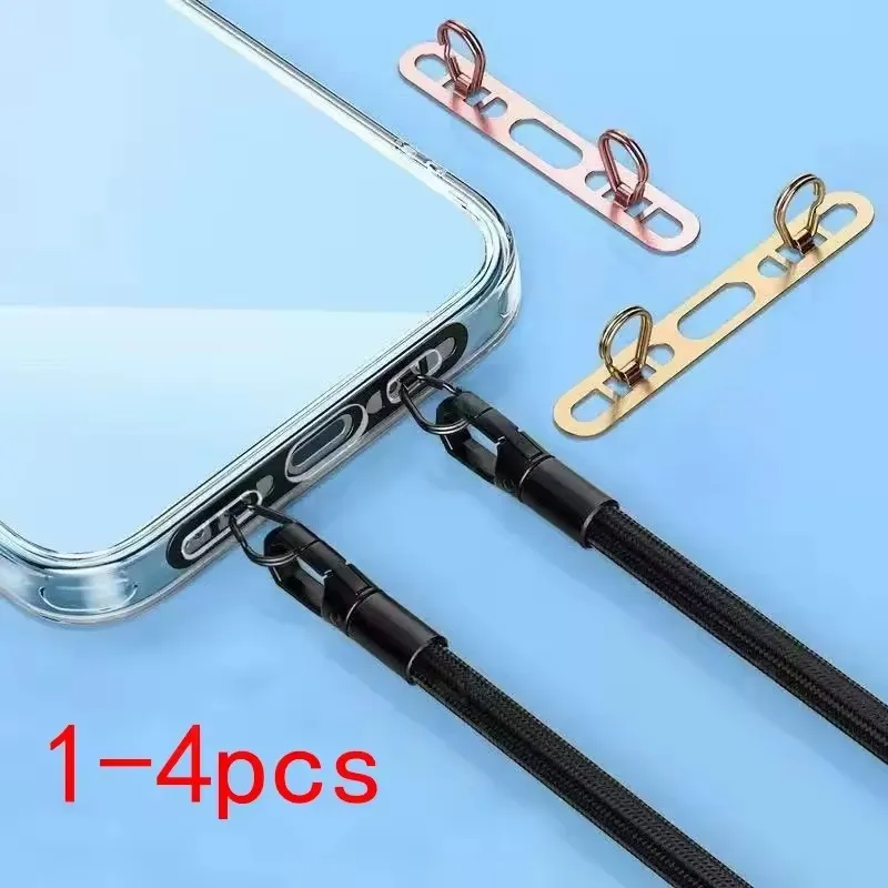 

4/1PCS Luxury Stainless Steel Mobile Phone Lanyard Patch Gasket Upgrated Metal 0.4mm Thin CellPhone Tether Tab Safety Connecter