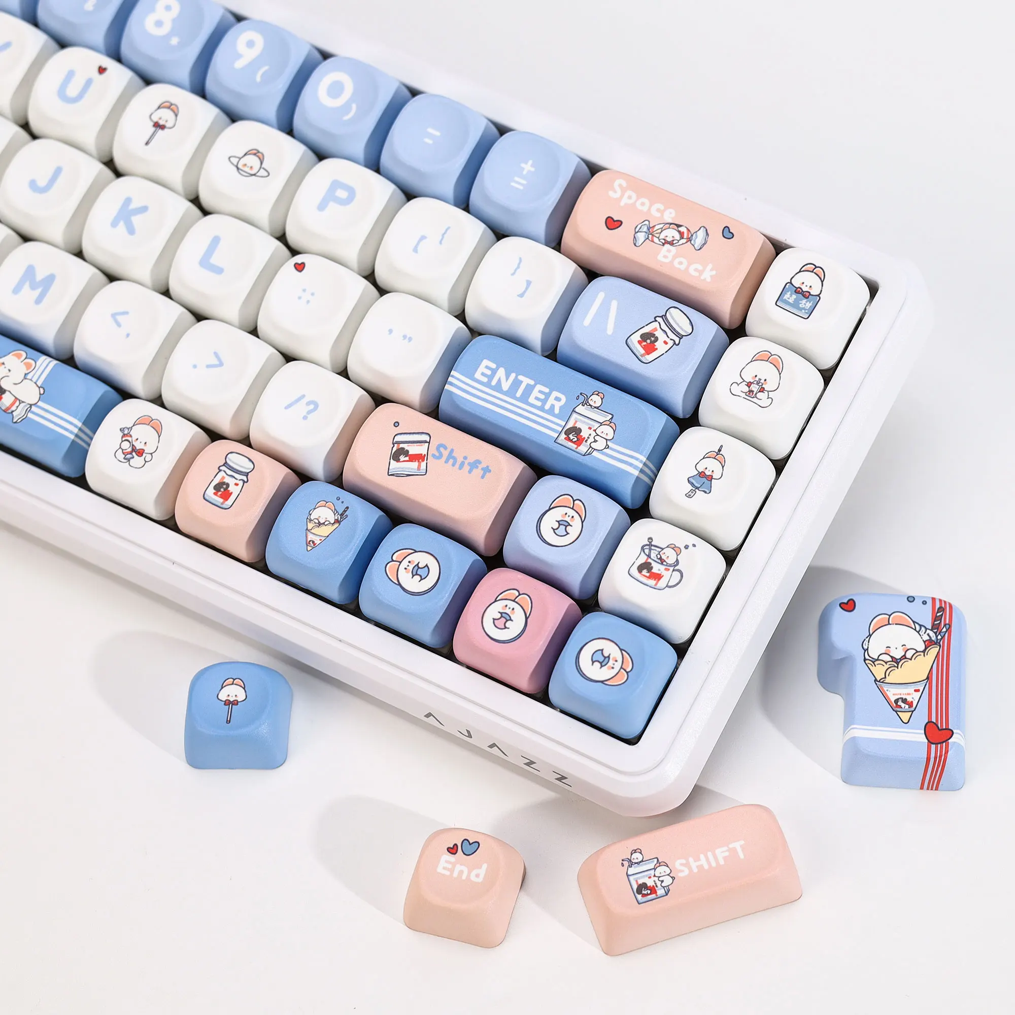 KBDiy 133 Keys Toffee Rabbit Keycaps Cute KOA MOA Profile PBT Anime Keycap For % Gaming Mechanical Keyboard Key Caps Custom