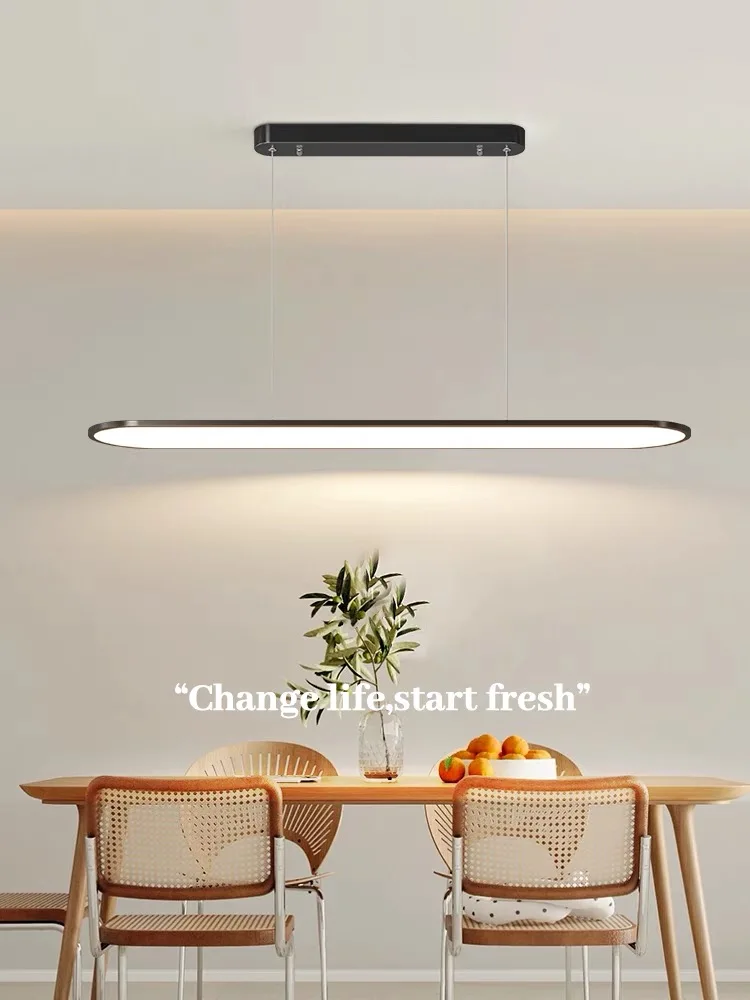 Ultra thin LED chandelier minimalist modern dining table light white study strip chandelier 2023 living room light