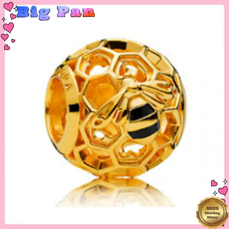 925 Silver Gold Series Bee Trojan Horse Pendant Chinese Dragon Charm Beads Fit Original  Women's Bracelet DIY 2025