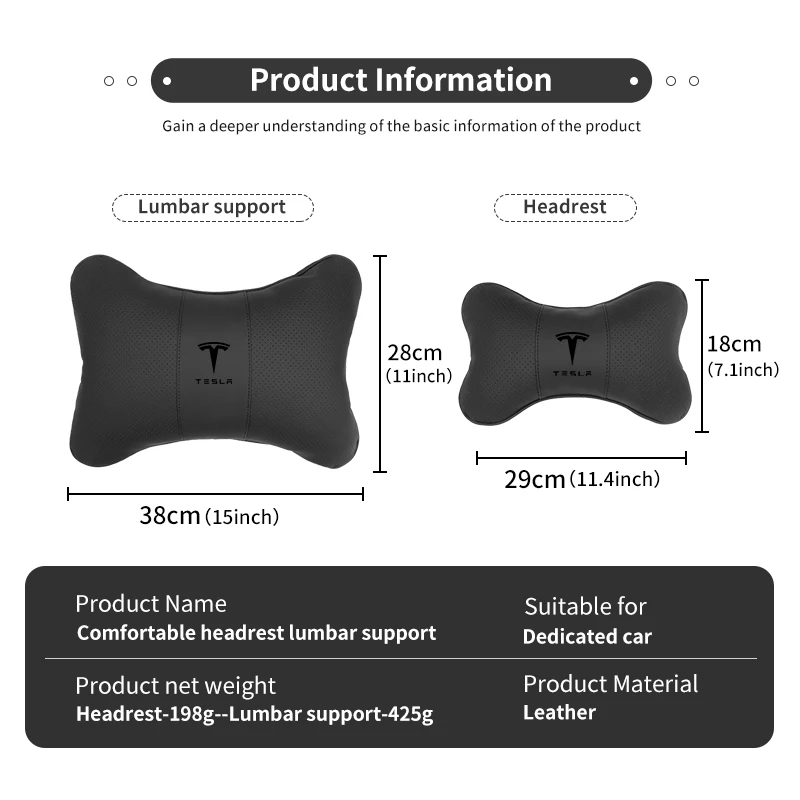 Car Headrest Lumbar Support Backrest Neck  Pillow Accessories For Tesla Model 3 Y S X 2021 Roadster Cybertruck Juguete