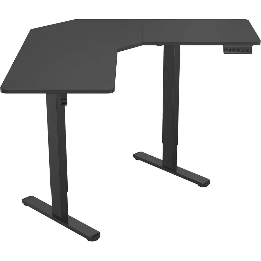 Adjustable Dual Motor L-Shaped Desk, Digital LED Panel, 3 Memory Presets, 176 lb Capacity, Black for Small Spaces