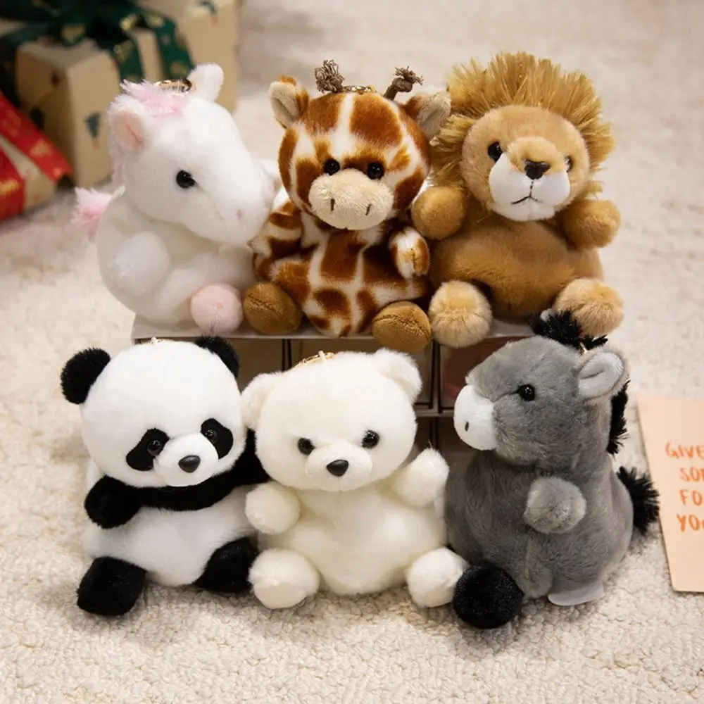 Cute Pet Series Mini Panda Doll Keychain Stuffed Animals Fawn Turtle Plush Pendant Rabbit 13cm Horse Plush Keyring Kids Toy