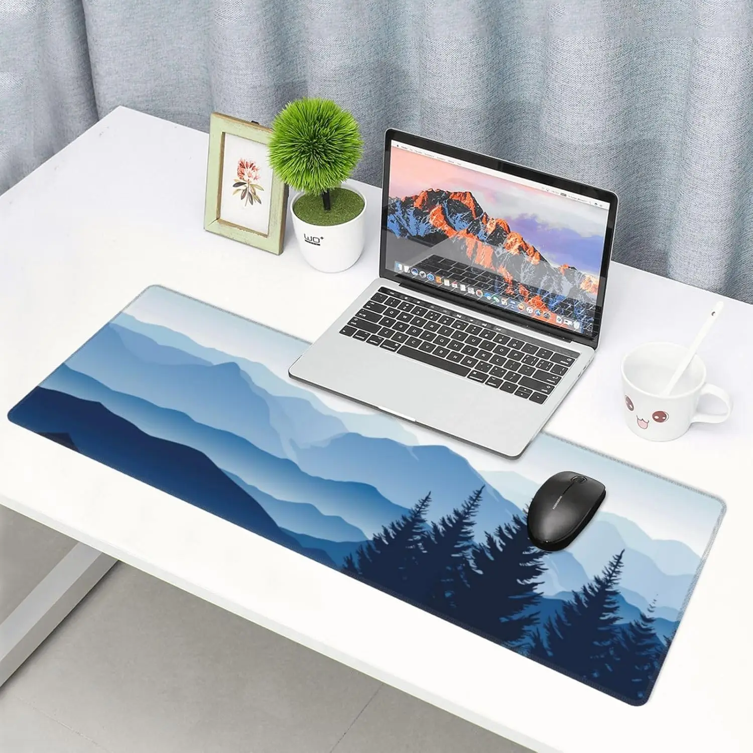 Morning in The Forest Among The Mountains Blue Gaming MousePad Non-slip Rubber Base Keyboard Pad Suitable for Gaming Office