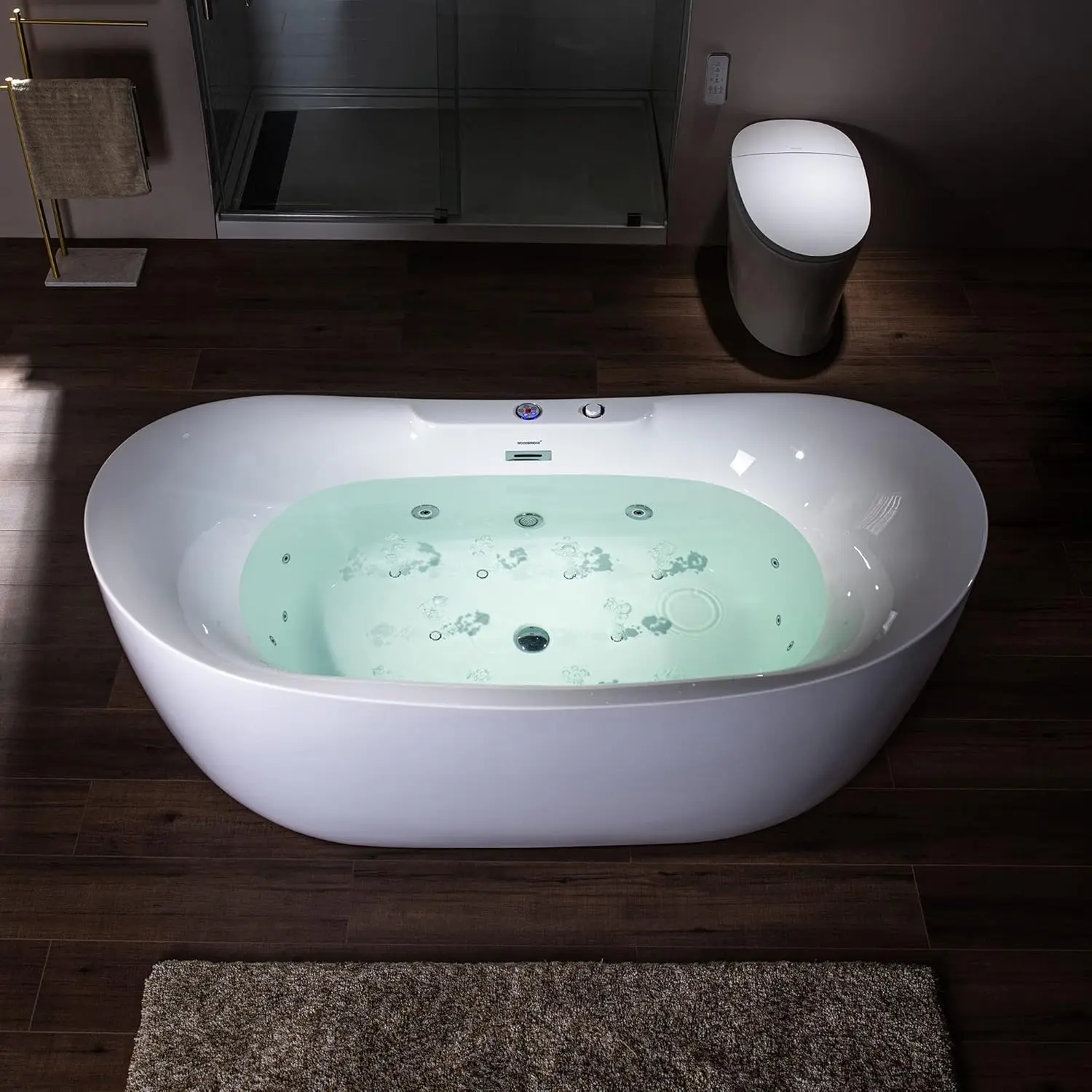 WOODBRIDGE Banheira de imersão aquecida autônoma, Whirlpool Water Jetted e Air Bubble, 72 "x 35"-3/8"