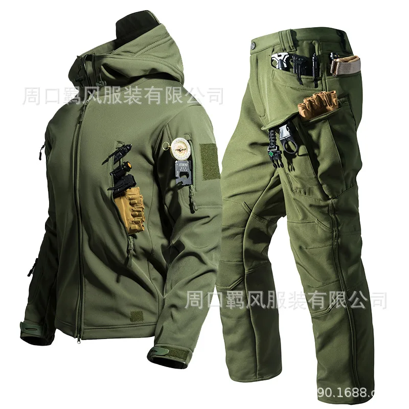 

High Quality Soft Shell Tactical Camouflage Hoodie Set Water Resistant Waterproof Warm Casual Outerwear Clothing