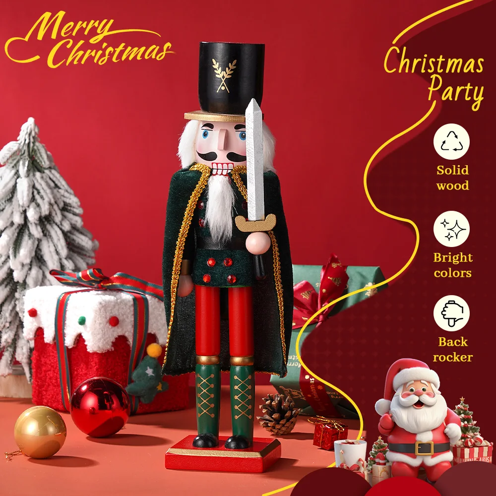 38CM Cloak King Nutcracker Folk Solid Wood  Handicraft Puppe for Home Living Room Office Desktop Decoration Christmas Gift