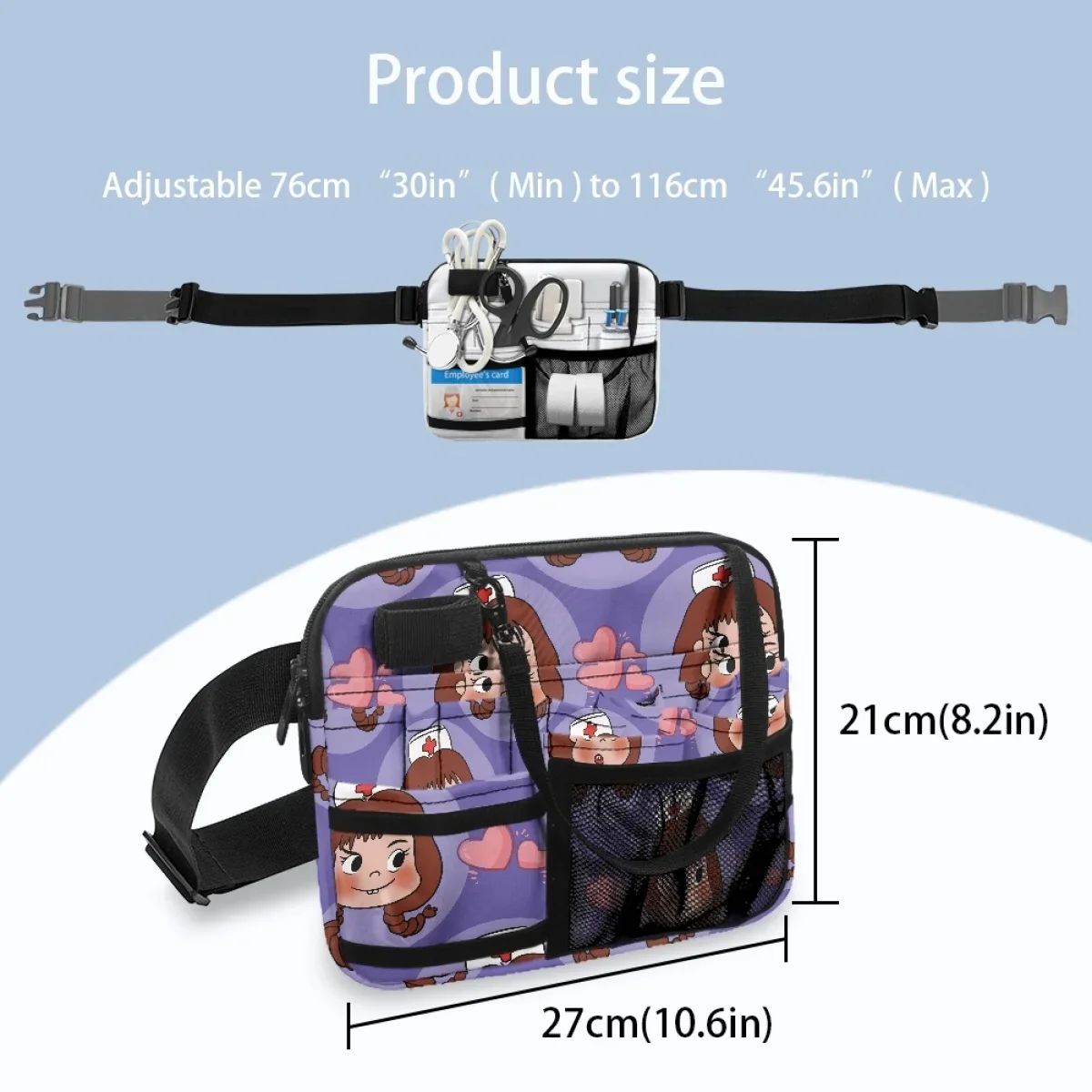 Kawaii Nurse Love Print Women Waist Bag Medical Pack Adjustable Strap Nursing Belt Pouch Stethoscopes Bandage Scissor Hip Bags