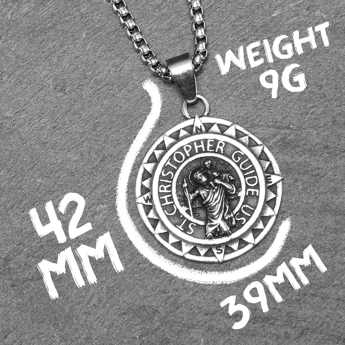 St Christopher Pendant Stainless Steel Necklace Compass Amulet Men Chain Rock Punk Party for Rider Male Jewelry Gift Wholesale view 6