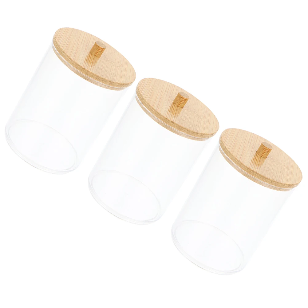 

3Pcs Acrylic Storage Box Bamboo Lid Cotton Swab Holder Bathroom Jar Small Size Cotton Pad Container Toothpick Boxes Clear