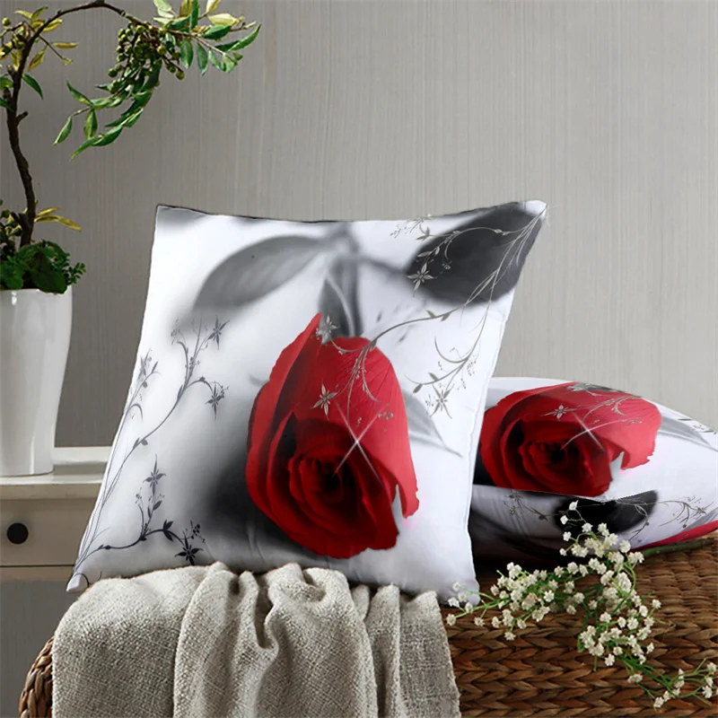 Red Rose Pillow Cover Sofa Cushion Fashion Printing Sofa Chair Pillow Cover Car Mat Bed Pillow Cover Home Decoration