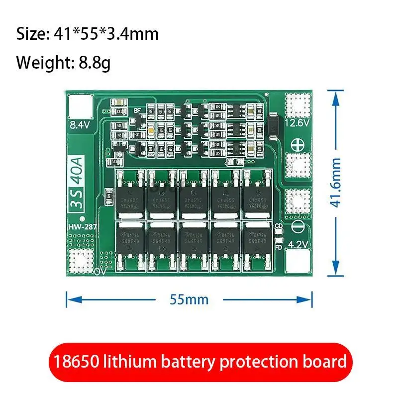 3 String 3S 40A Li-ion BMS PCM Lithium Battery 18650 Charging Protection Board PCB 11.1V 12.6V Enhanced Version No Balance