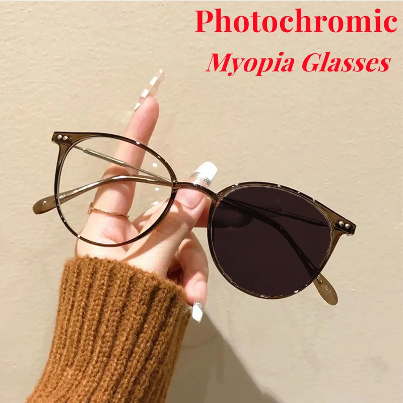 

Fashion Photochromic Myopia Glasses Men Women Near Sight Prescription Eyeglasses Lenses with Diopters Outdoor Sport Sunglasses