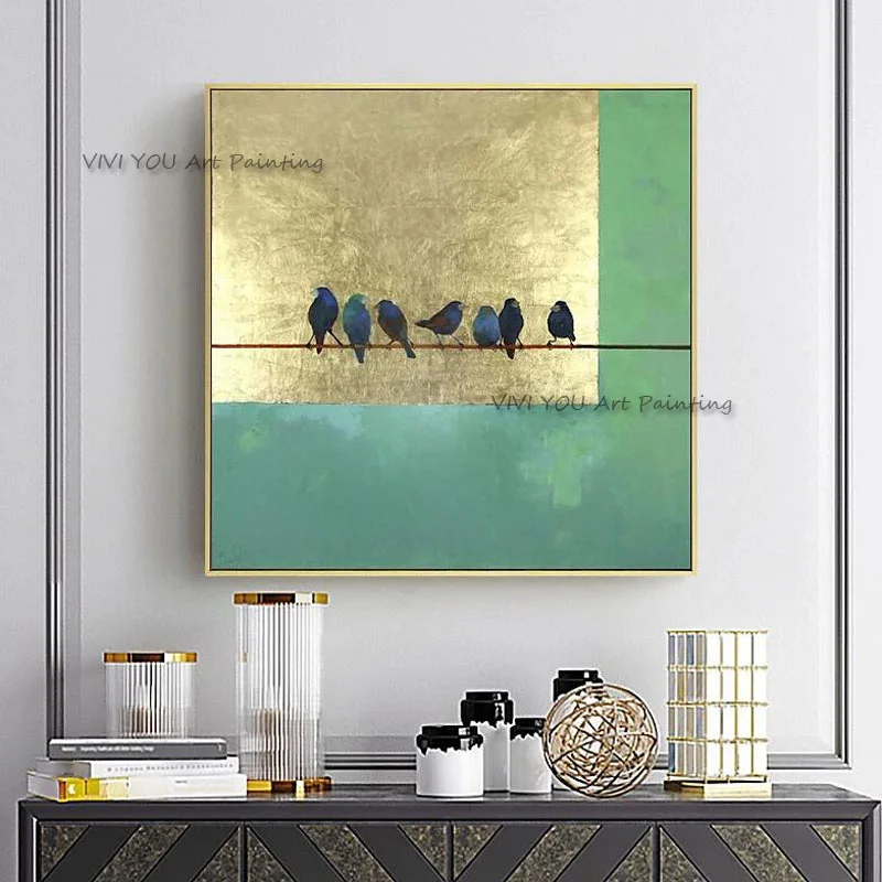 

New Painting Artist Hand-painted Small Birds Oil Painting on Canvas Lovely Baby Birds Oil Painting for Living Room Decoration