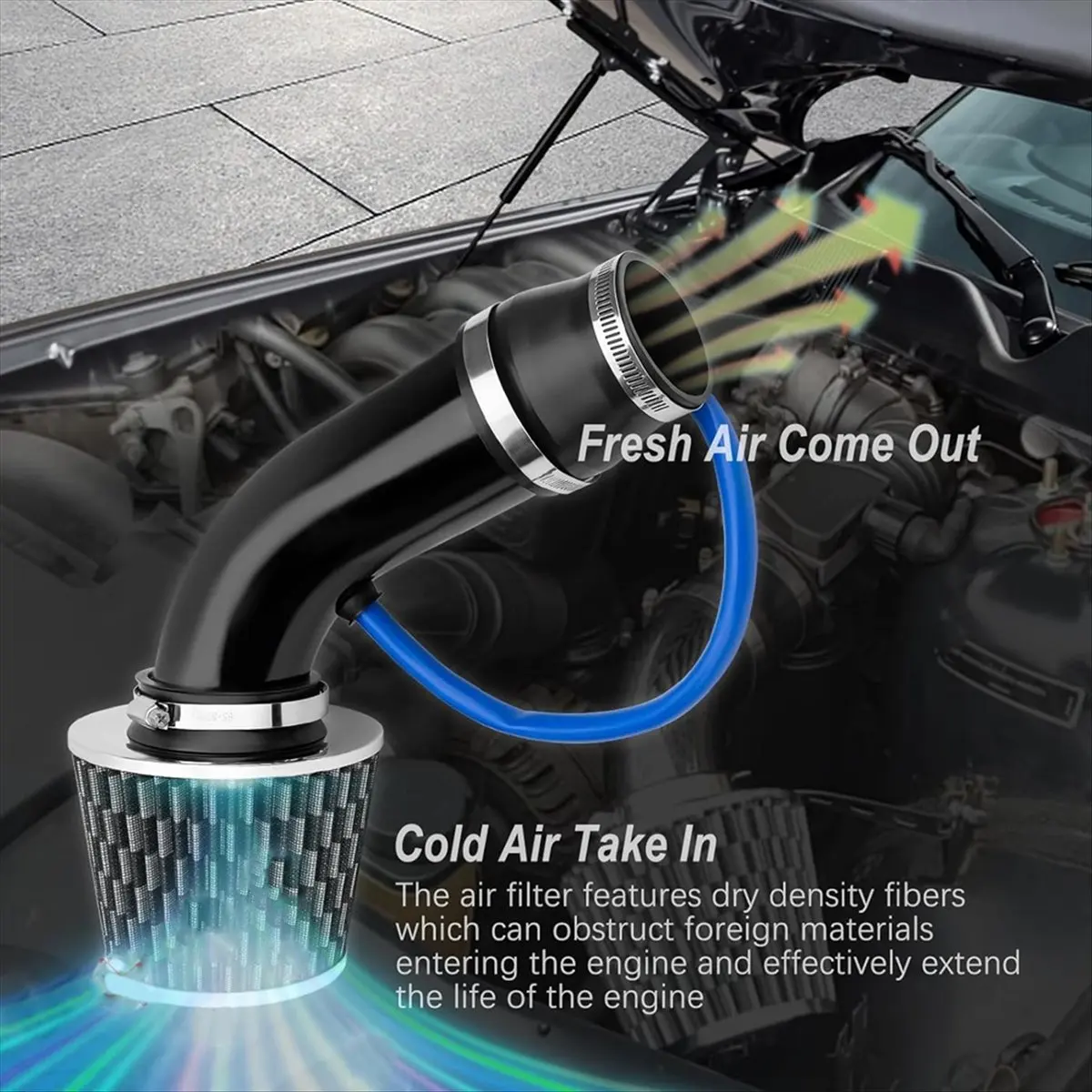 #23Y Carbon Pattern Black Pipe Intake Kit,Cool Air Intake Kit, Filter Induction Flow Hose Pipe Kit (Aluminum Alloy)