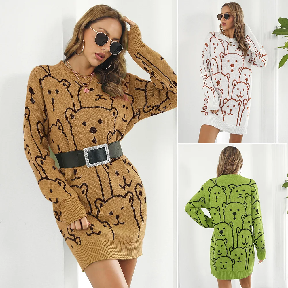 

Long Sleeve Woolen Dresses Women's Knitted Dress Loose Autumn/Winter New Pull Hiver Femme Кашемир Кашемировый Свитер