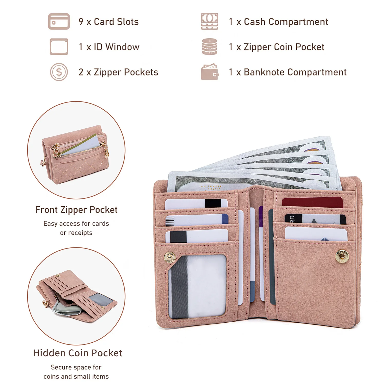 Retro Bi-Fold Women's Wallet Stylish Stitched Diamond Patterned Coin Purse High-Quality PU Leather Short Wallet with Wrist Strap