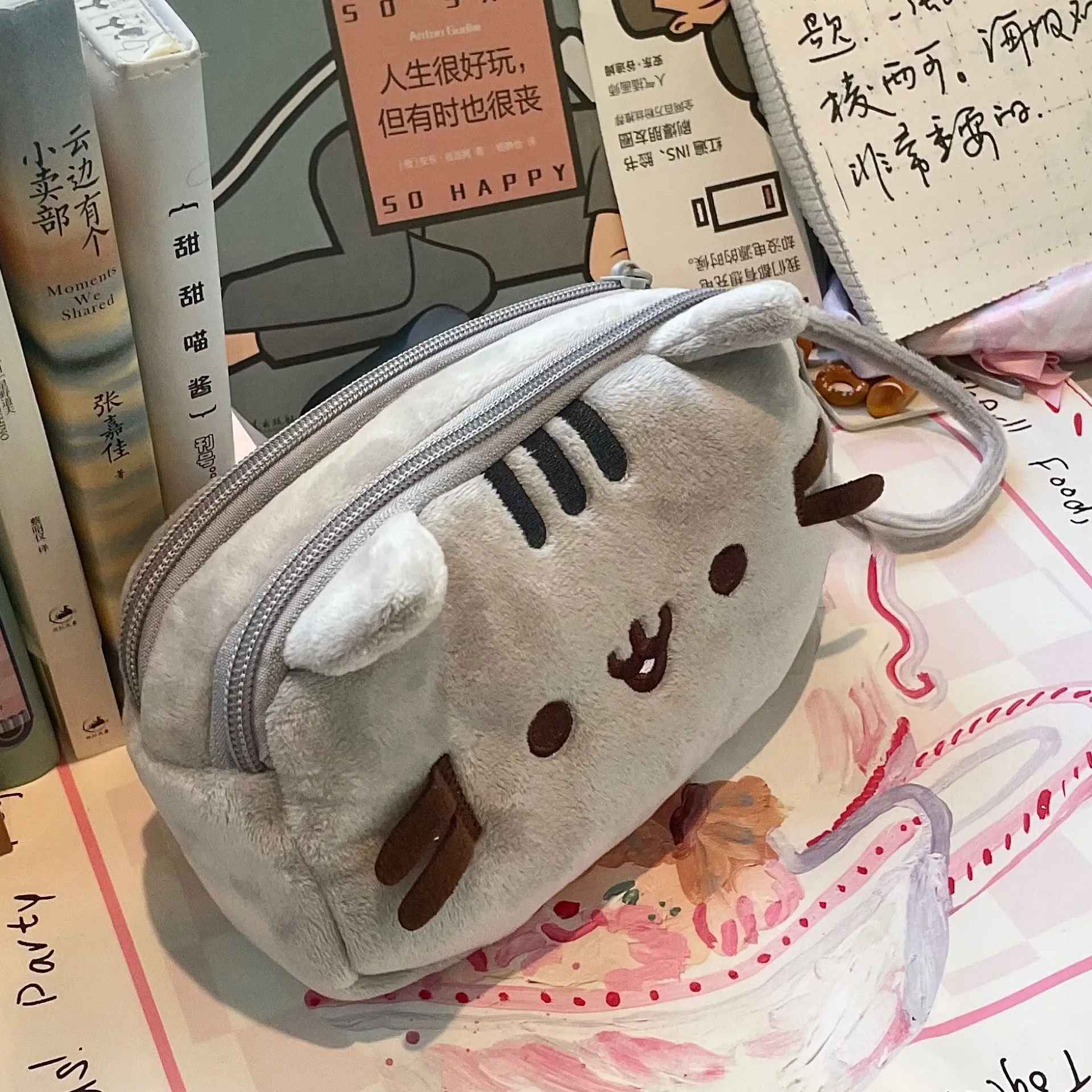 Pluche etui Draagbare pennendoos Opbergtas Portemonnee Multifunctionele potloodtas Cosmetische tas Schattige kattenpennenzak voor cadeau