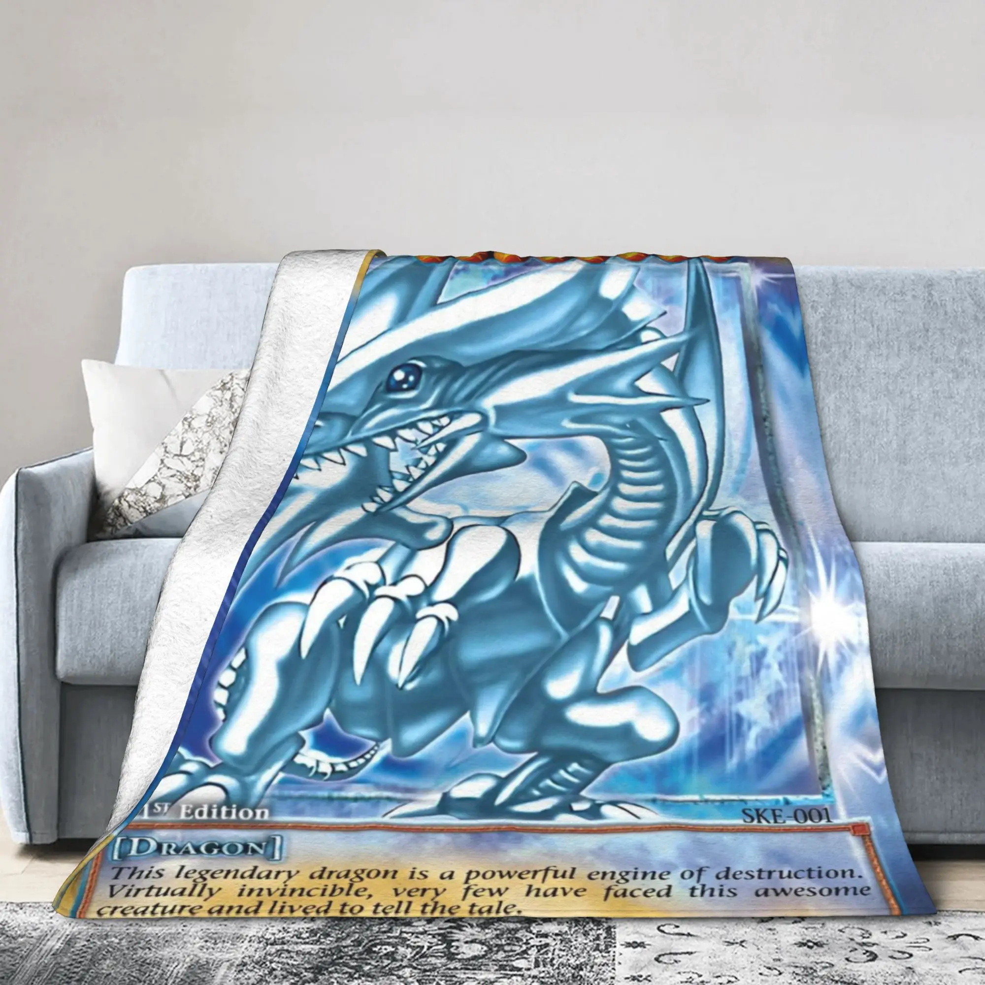 Anime Yu Gi Oh Card Blanket Blue Eyes White Dragon Anime Cartoon Fleece Awesome Warm Throw Blankets for Chair Covering Sofa