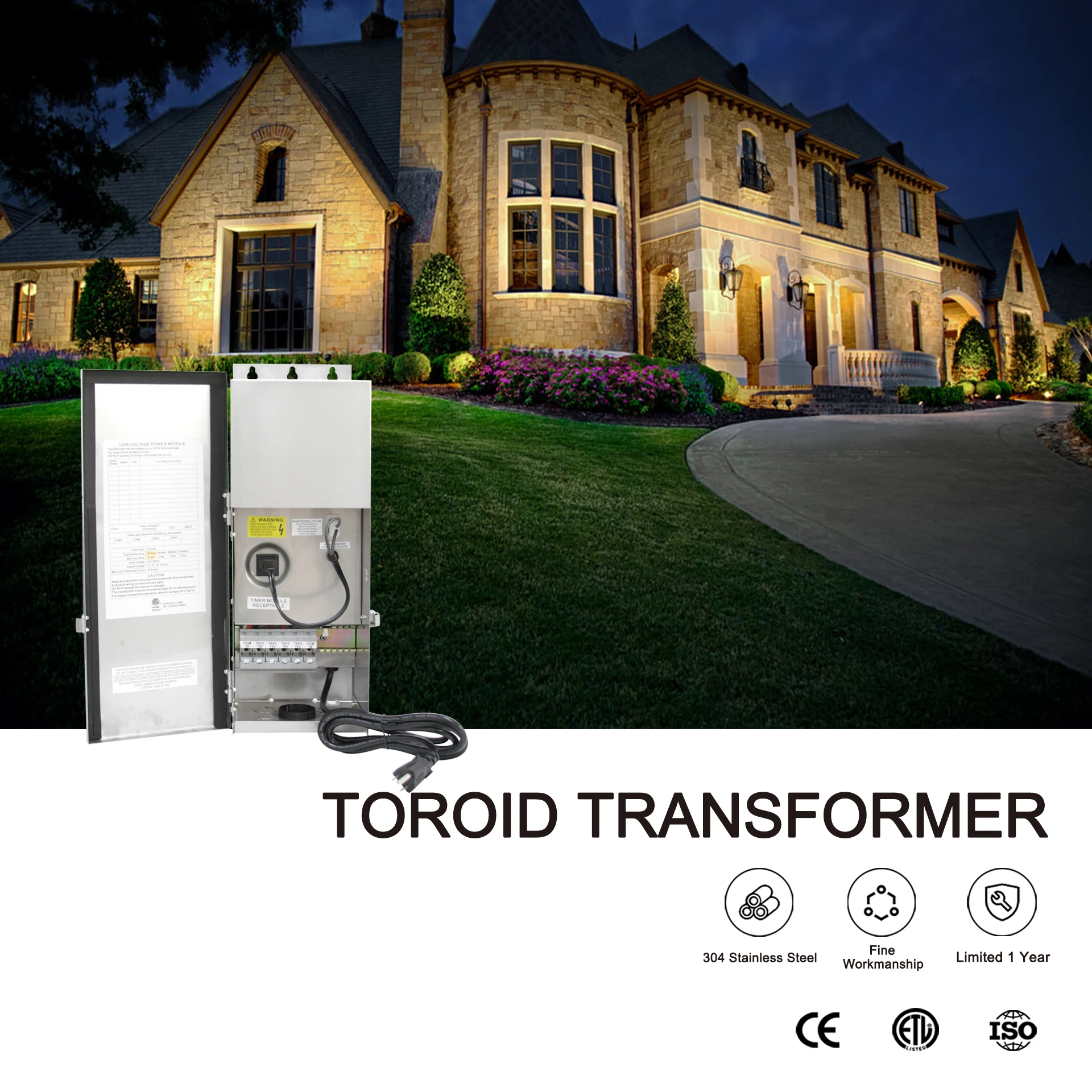 Transformateur paysager basse tension RTR-300w-SS, entrée 120V AC pour éclairage LED, sortie 220V