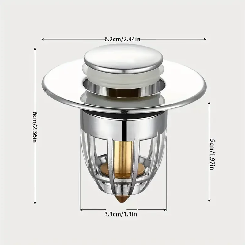 2-Pack Stainless Steel Sink Stoppers - Pop-Up Drain Stoppers with Odor-Proof Copper Core & Hair Catcher for Sink/Bathtub