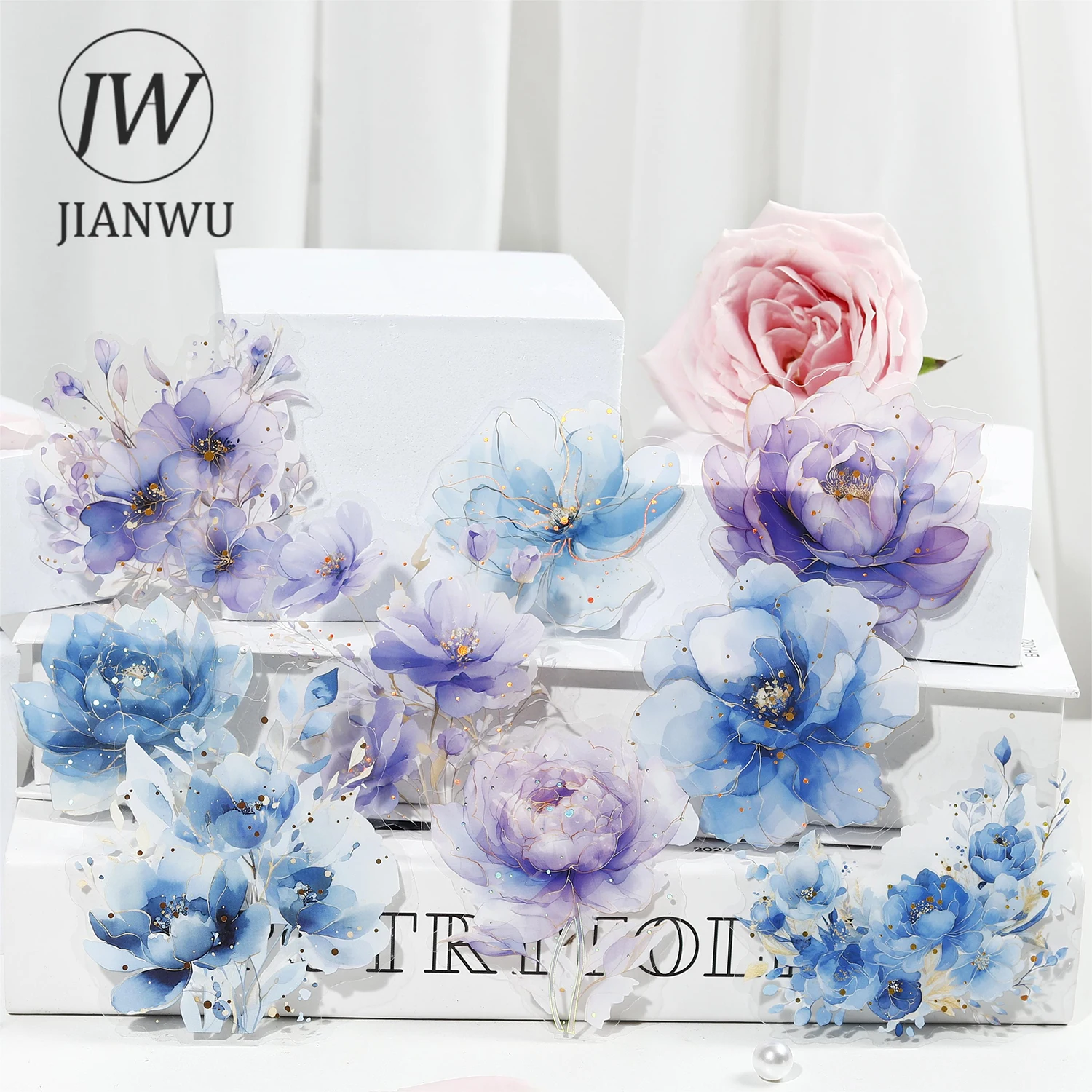 JIANWU Translucen Flowers Series Vintage Flower Bronzing Material Collage PET Sticker Creative DIY Journal Stationery