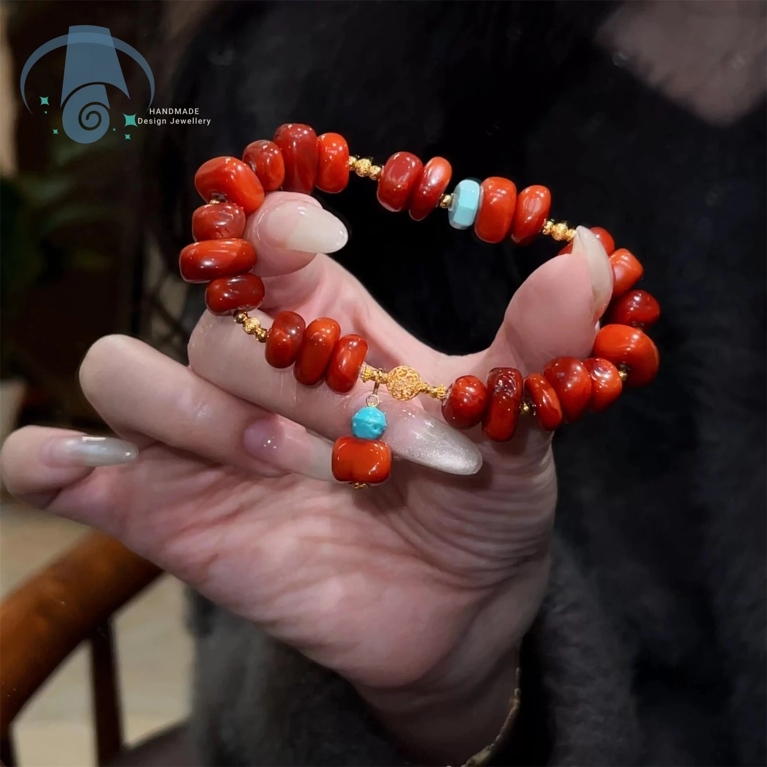 New Chinese Style Vintage Deep Red Spliced Beaded Bracelet Ethnic Niche Design Elegant Chic Women Daily Wear Party Gifts for Her