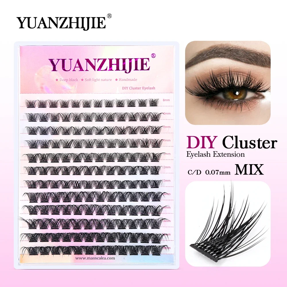 YUANZHIJIE 8-16mm Mixed Size 3D Fluffy Wispy Single DIY Cluster False Lash Korea PBT Fiber Natural Look Individual False Eyelash