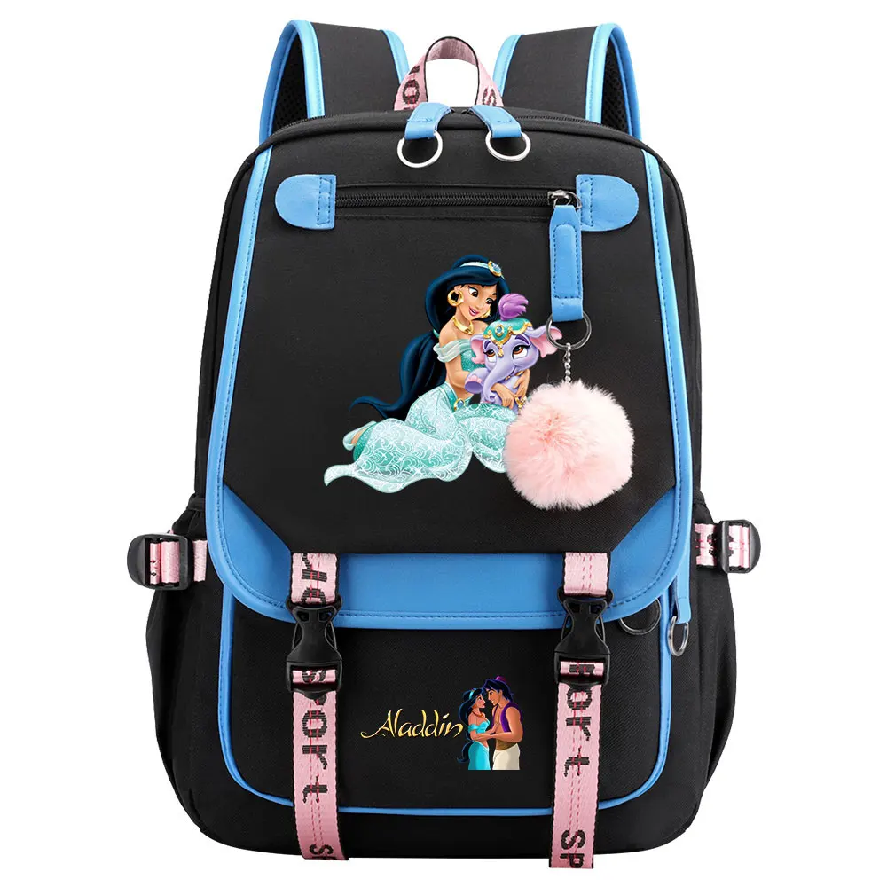 Tas ransel siswa perjalanan Laptop remaja USB wanita tas punggung Jasmine putri Aladdin anak laki-laki anak perempuan tas buku sekolah anak-anak