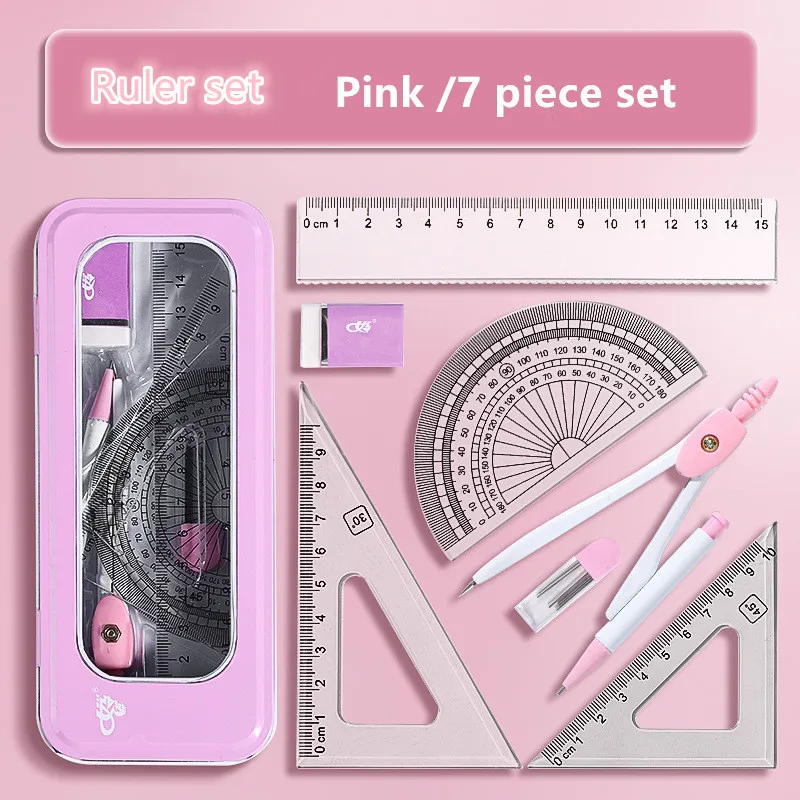Compass set Learn office protractor triangle ruler 7-piece drawing ruler compass set