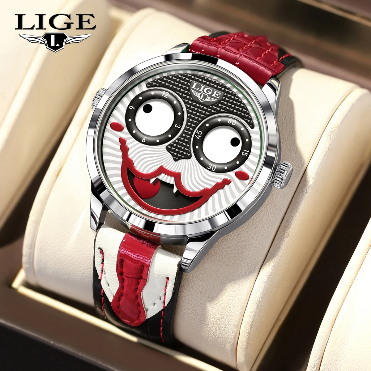 

LIGE крутые часы Joker, мужские классические мужские часы-клоун, модные водонепроницаемые кварцевые наручные часы с кожаным ремешком для мужчин, Reloj Hombre