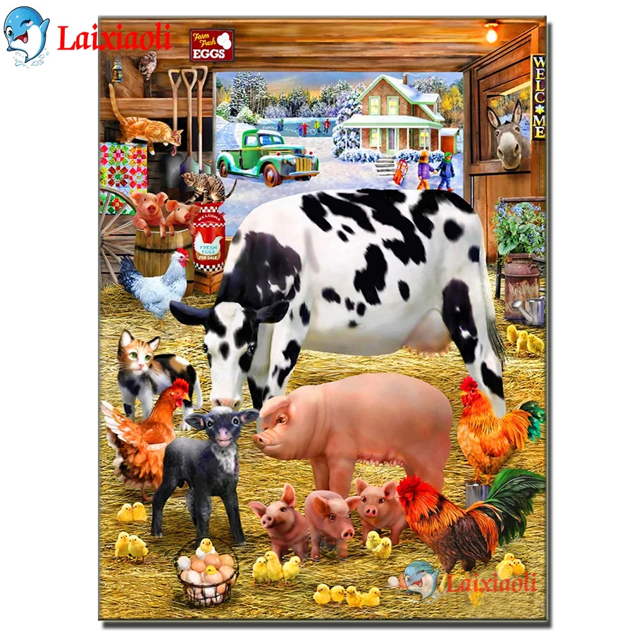 Full Square Drill Diamond Painting milk cow pig chicken Cross Stitch 5D Embroidery Farm Animal Rhinestone Mosaic Home Decor Gift