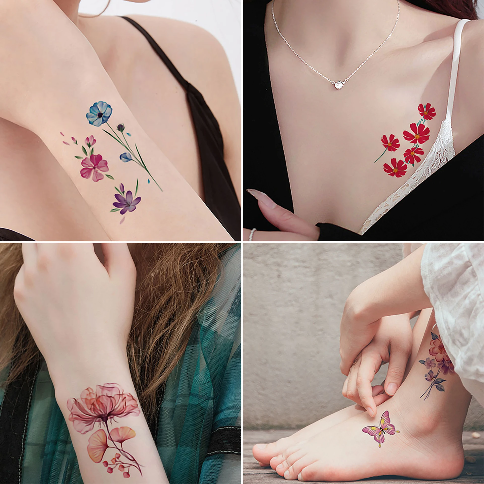 30Sheets Tattoo Stickers, Small Size Pretty Colorful Butterfly & Flower Pattern Temporary Tattoo For Women, Waterproof Lasting