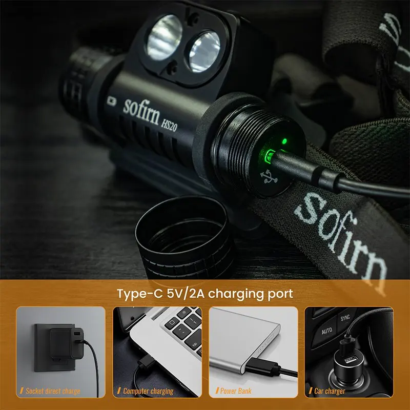 Sofirn USB C 충전식 LED 헤드램프 18650 강력한 헤드라이트, 스포트라이트 및 투광 조명, 듀얼 스위치 표시기, HS20 2700lm