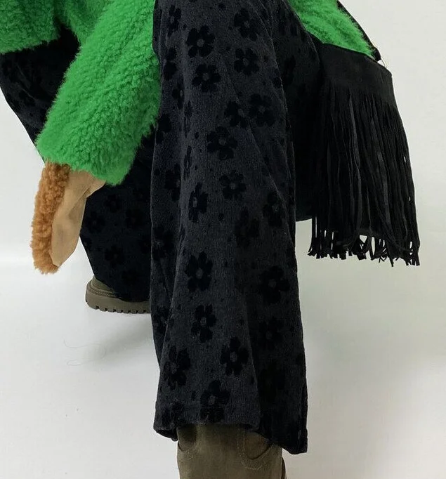 East Gate 2025 Autumn Winter New Sle Retro Print Small Flower Tight Elastic Waist Flared Pants Women Casual Long Pants