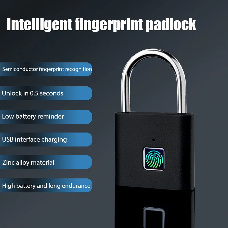 Fingerprint Padlock Waterproof Keyless Mini Door Lock USB Rechargeable Fingerprint Unlock Zinc Alloy Metal Smart Door Lock