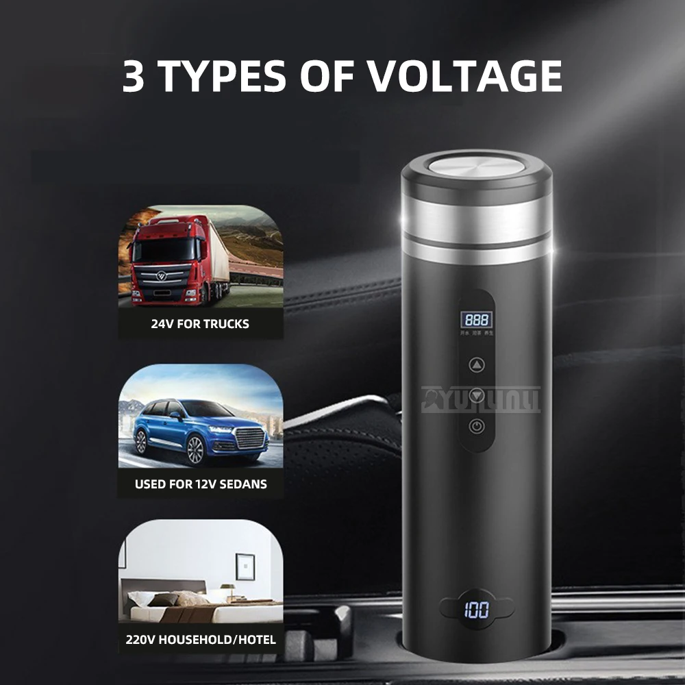 YX-400 Electric Car Boiling Water Cup Dual-Use Black Portable Vehicle Water Boiler for Instant Tea Coffee
