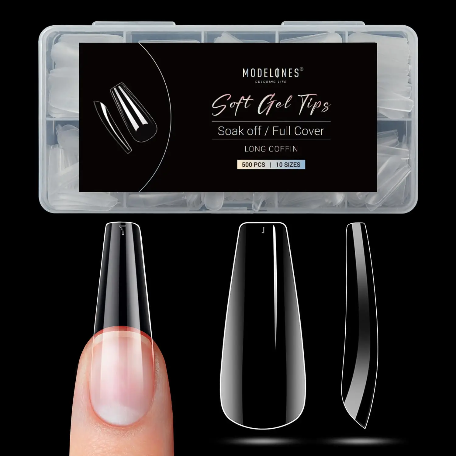 

Modelones Long Coffin Nail Tips - 500Pcs Fake Nails Gel Clear Soft Acrylic Press on Pre-shape Full Cover Gel Extension Home DIY