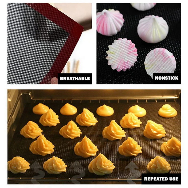 3PCS Non-Stick Silicone Baking Mats Cookie Pad Rolling Dough Mat Oven Mat High Temperature Resistant Glass Fiber Batters Flour