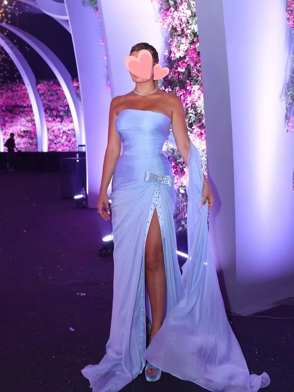 Oisslec 댄스 파티 드레스 우아한 빈티지 스위트 블루 보우 크리스탈 슬릿 맞춤형 공식 행사 댄스 파티 드레스 이브닝 파티 가운