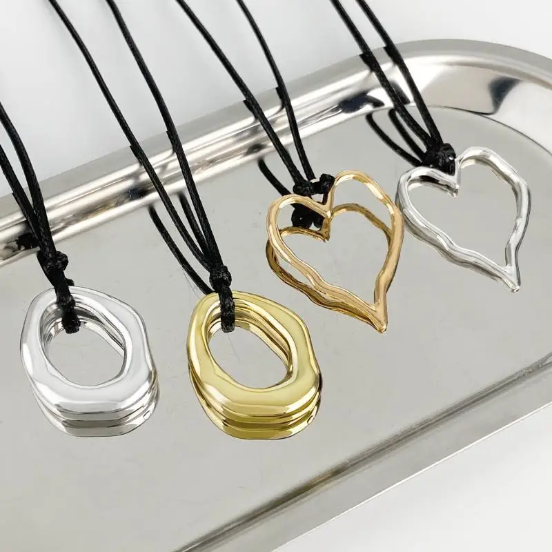 Gargantilla con colgante de corazón de amor hueco exagerado para mujer, collar gótico anudado con lazo, cadena ajustable, joyería Y2K