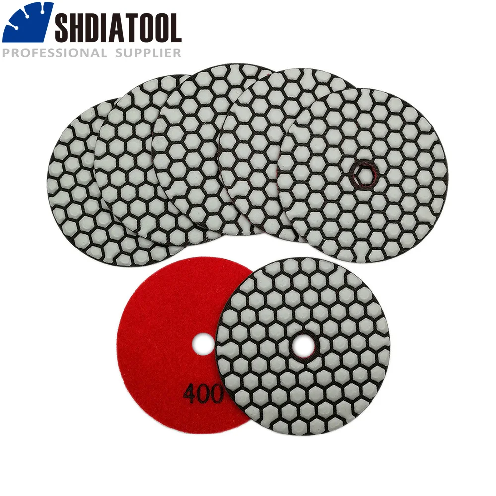 SHDIATOOL 7 قطع من وسادات تلميع الماس مقاس 4 بوصة # 50-3000 مجموعات لوحة التلميع الجافة الرملي الجرانيت الرخام بلاط البورسلين طحن لوحة