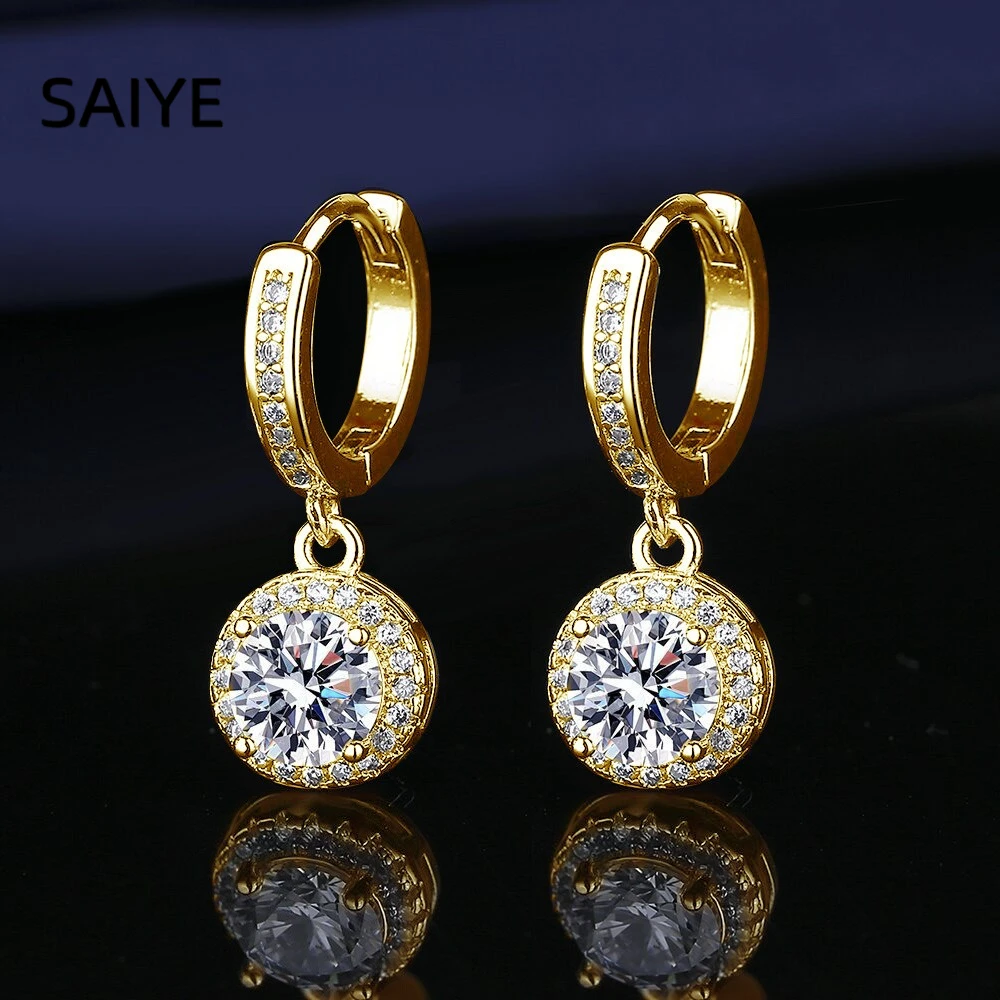 925 Sterling Silver Round Halo Cubic Zirconia Drop Hoop Earrings Women Sparkling CZ Dangle Huggie Earrings Fine Jewelry Gift