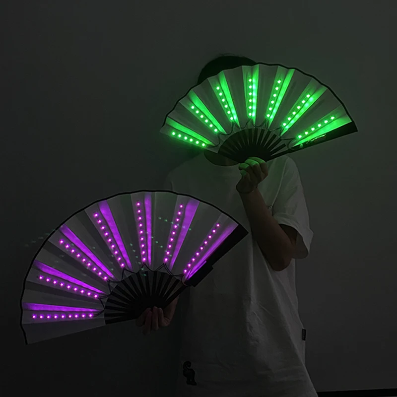 12V 10inches Party LED Glowing Fan Luminous Folding Fan Colorful Party Dance LED Fan Stage Performance Props DJ Show Light Fan