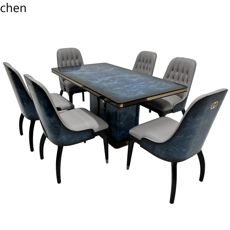 HTT large and small apartment suite rectangular table villa one table and six chairs simple paint furniture