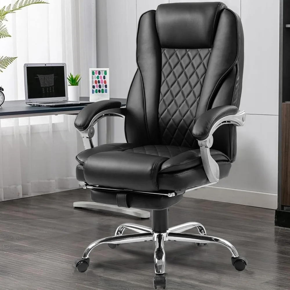 400lbs Executive lederen bureaustoel - Ergonomische ligstoel met massage, verwarming en voetsteun voor ultiem comfort-B