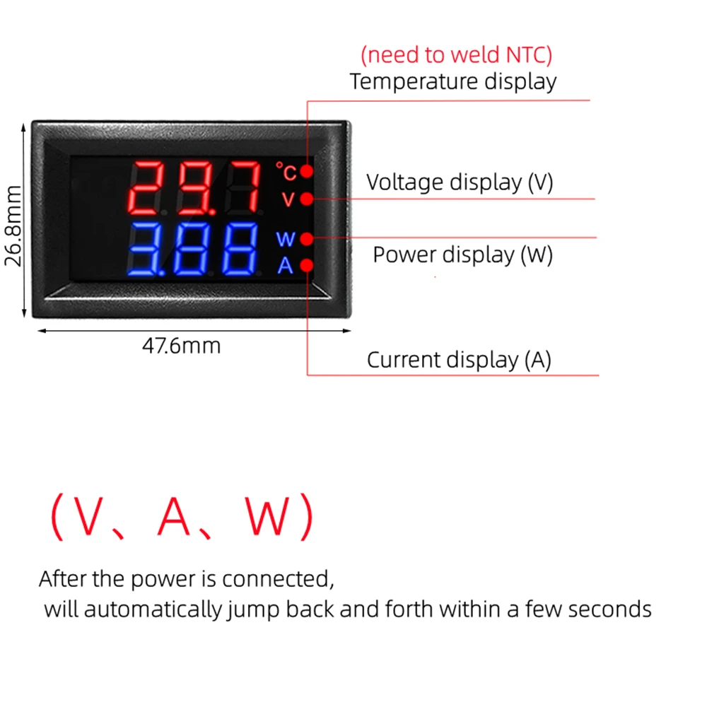 High Quality NEW DC 100V 10A Voltmeter Ammeter Blue + Red LED Amp Dual Digital Volt Meter Gauge