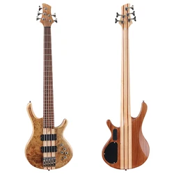 High Grade 5 String Acitve Electric Bass Guitar 43 Inch Bass Guitar Full Okoume Wood Body With Tree Burl Top