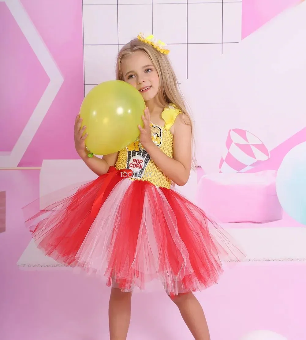CosplayNew circo palomitas de maíz vestido tutú para niña niños princesa comida fiesta escenario espectáculo disfraz bebé cumpleaños traje foto accesorios niño