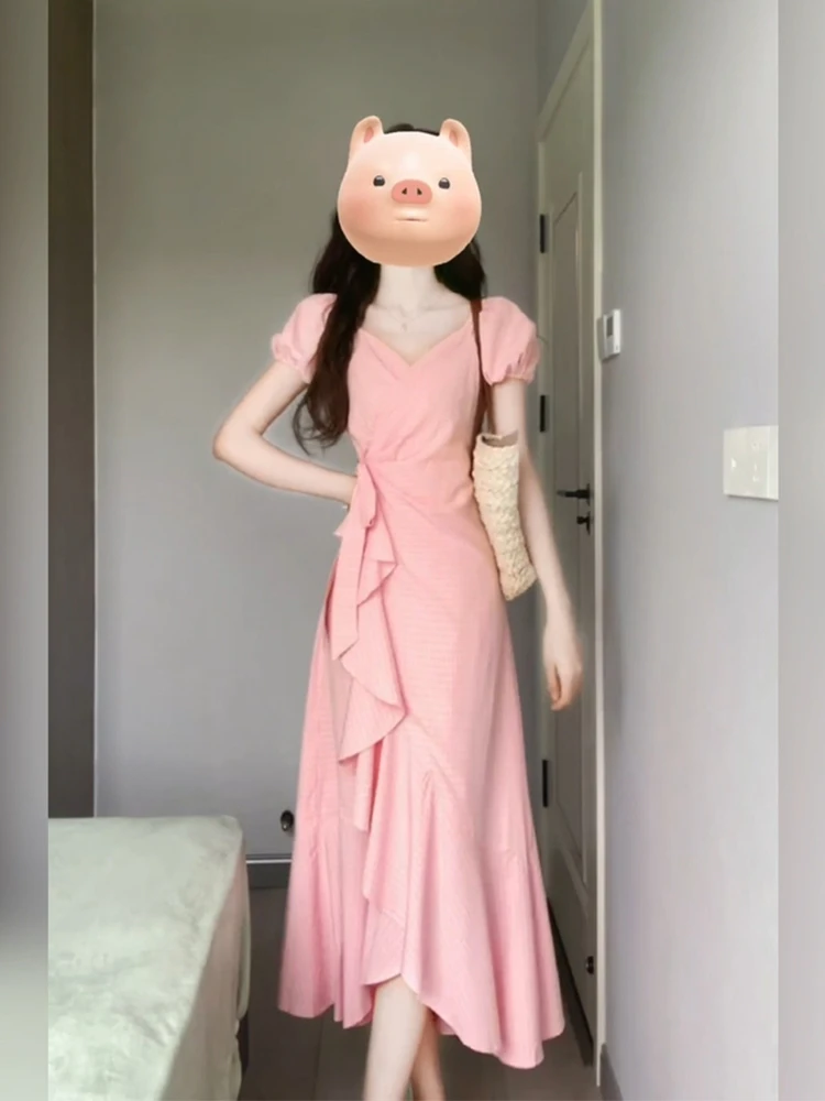 

Летняя женская юбка-платье XZY Ele V-Ne, плиссированная, длинная, А-силуэт, для чаепития, в корейском стиле, больших размеров